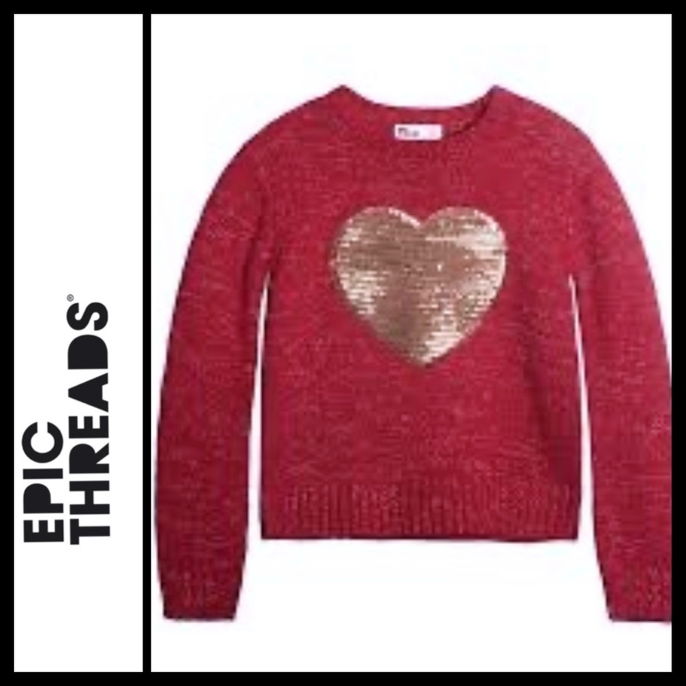NWT Epic Threads Girl’s Sequin Heart Sweater